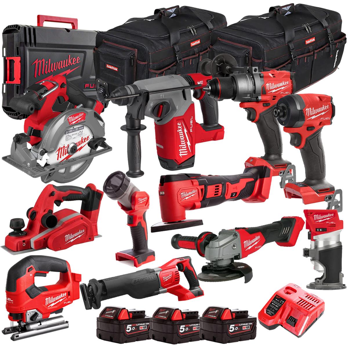 Milwaukee 18V 11 Piece Combo Kit with 3 x 5.0Ah Batteries & Charger M18T4TKIT-4631