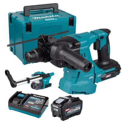 Makita HR011GZ03 40V Max XGT Brushless SDS-Plus Rotary Hammer Drill with 1 x 5.0Ah Battery, Charger, Dust Collector & Case