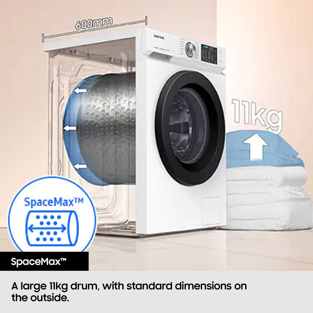 Samsung WD11DG5B15BBEU 11/6kg Washer Dryer, E Rated in Black