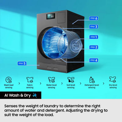 Samsung Series 9 Large Capacity WD18DB8995BZT1 18kg / 11kg Washer Dryer, A Rated in Dark Steel