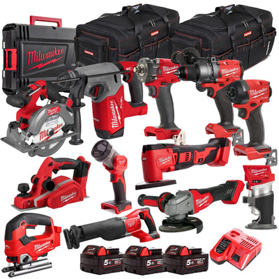 Milwaukee 18V 12 Piece Combo Kit with 3 x 5.0Ah Batteries & Charger M18T4TKIT-4627