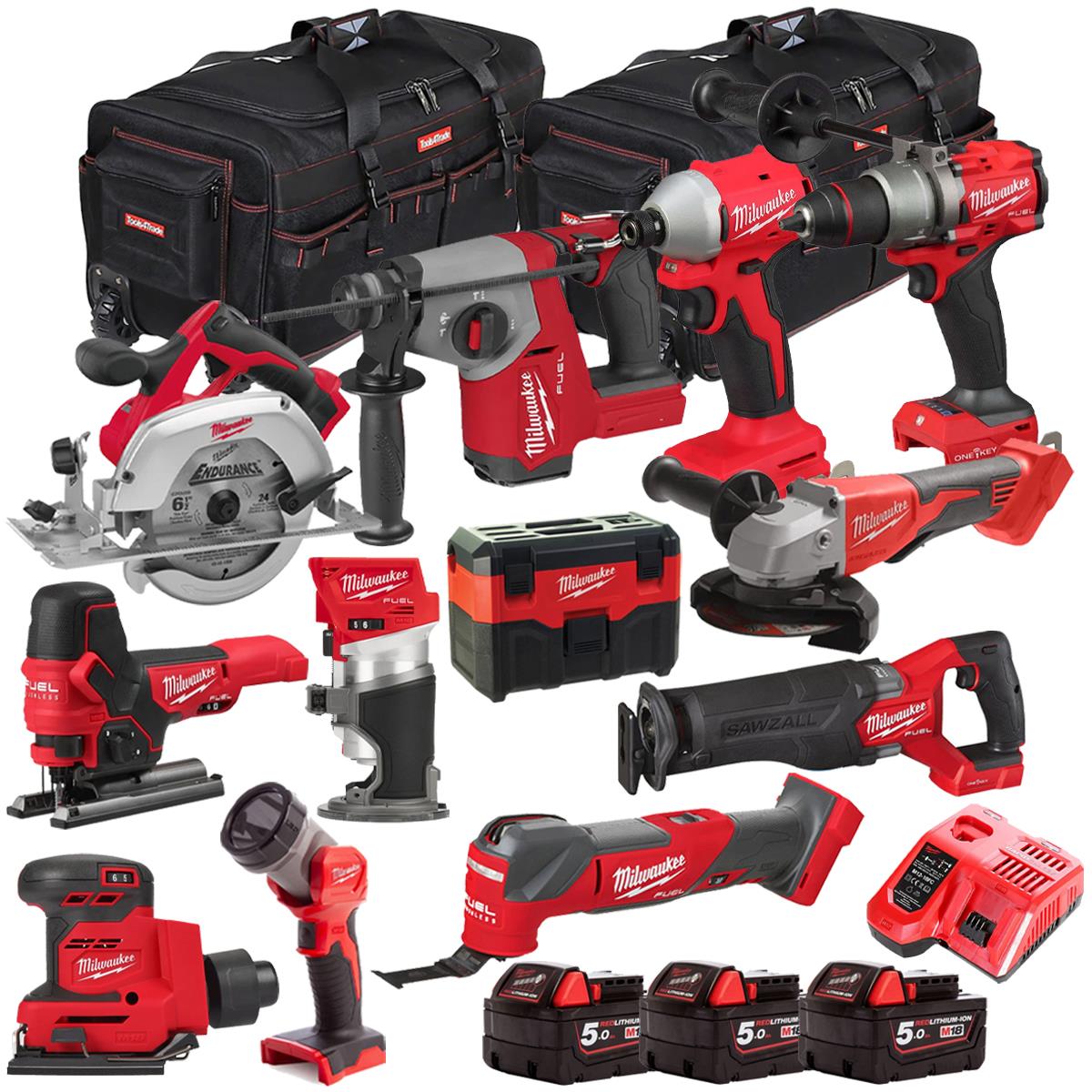 Milwaukee 18V 12 Piece Combo Kit with 3 x 5.0Ah Batteries & Charger M18T4TKIT-4720