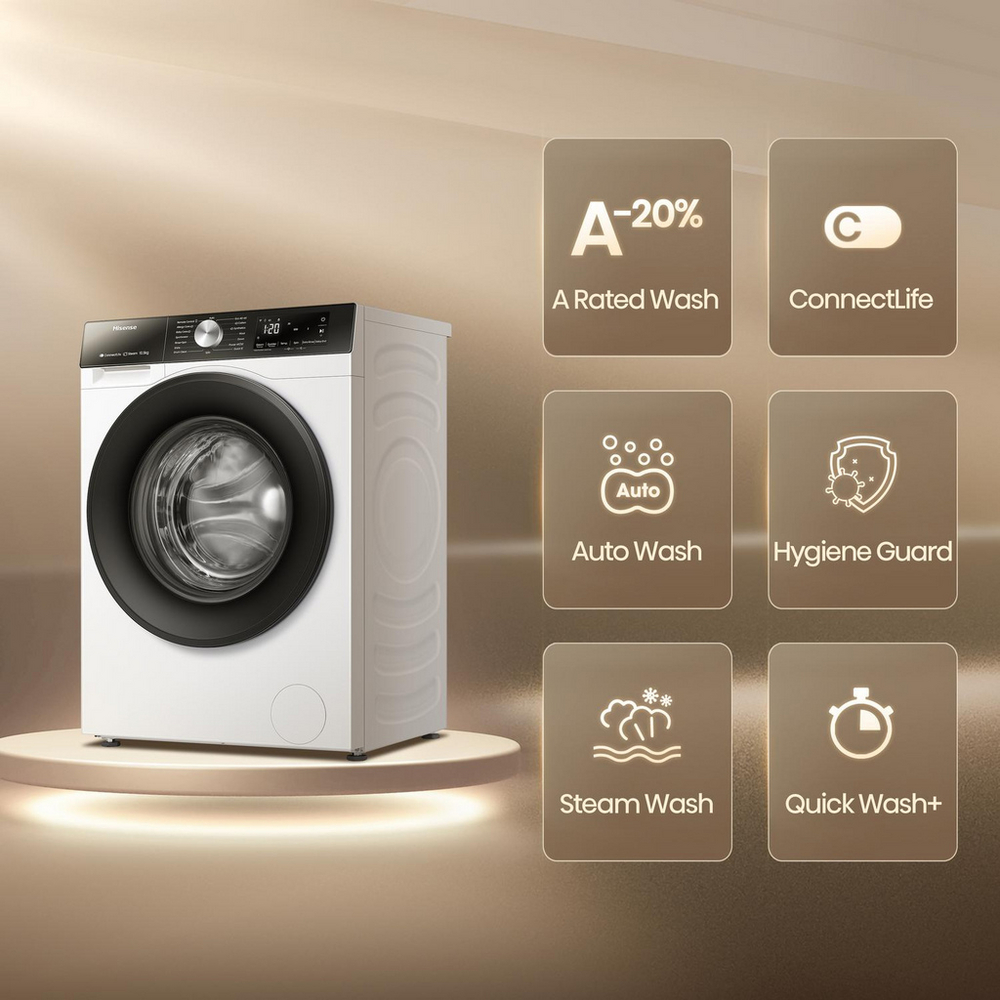 Hisense 3S Series WF3S1043BW3 WiFi-Enabled 10.5kg 1400 Spin Freestanding Washing Machine White