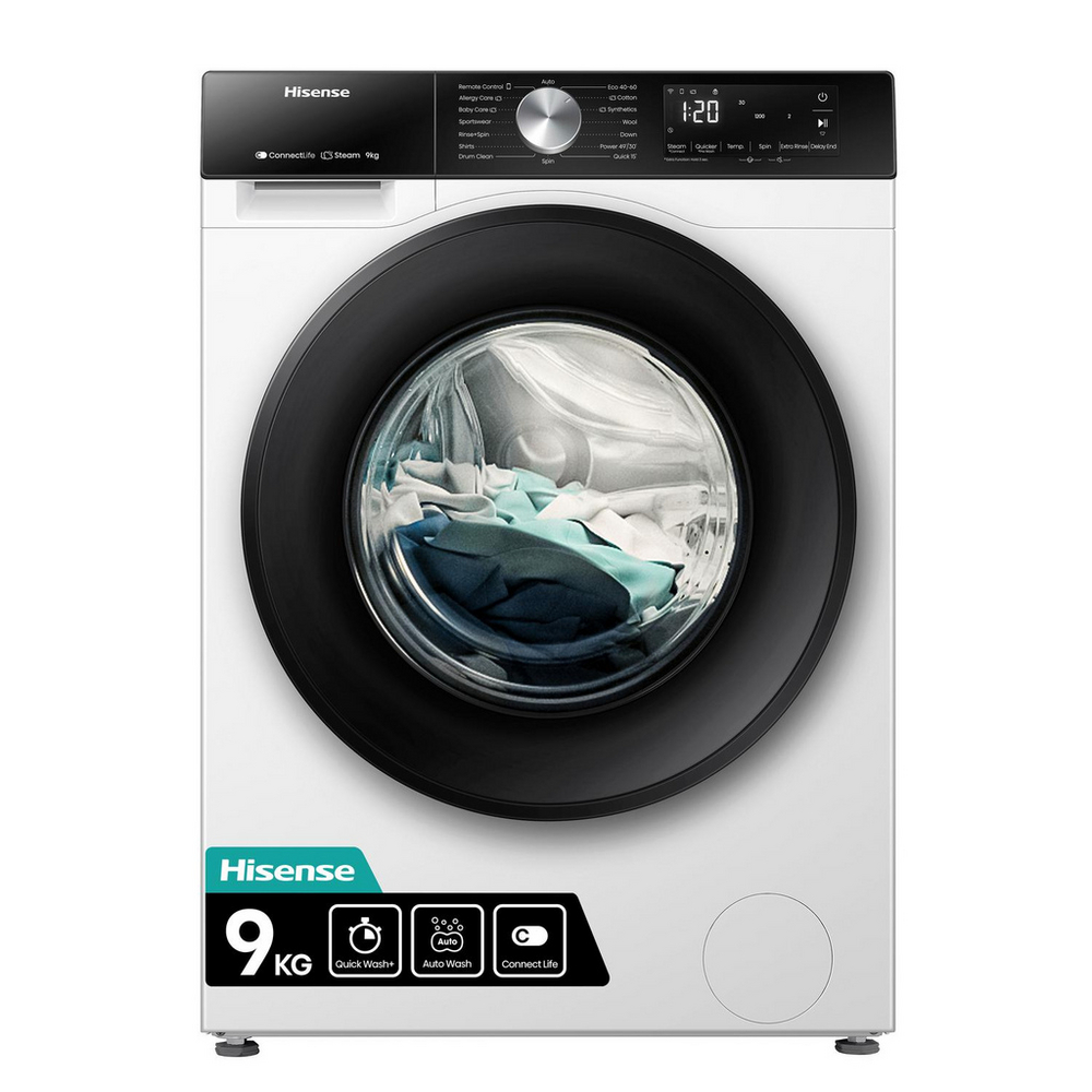 Hisense 3S Series WF3S9043BW3 9kg 1400 Spin WiFi-enabled Freestanding Washing Machine White