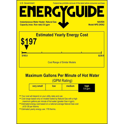 NPE-240A2 - Condensing Tankless Water Heater - 199,000 BTU